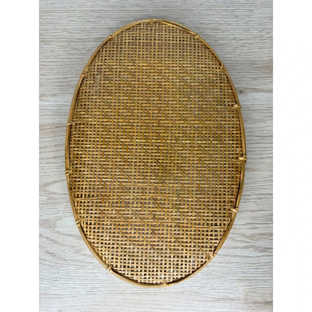 Vintage Woven Oval Wicker Boho Wall Decor Basket Brown 12in Embroidery DIY